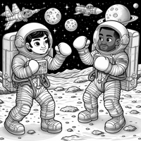 A Spaceman Boxing Another Spaceman On The Moon Coloring Page