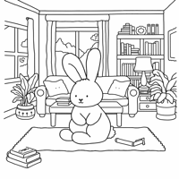 A Bunny Sitting On A Rug In A Cozy Living Room... Coloring Page