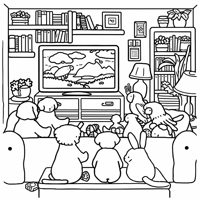 Lovely Cute Animals Sitting On The Sofa Watching... Coloring Page