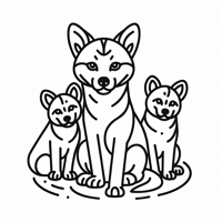 Dingo And Its Cubs Coloring Page