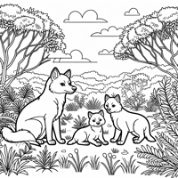 Dingo And Cubs In The Bush Coloring Page