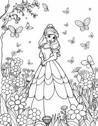 Central Figure Princess Belle In A Gown With Lace... Coloring Page