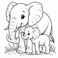 Mother Elephant And Calf Coloring Page
