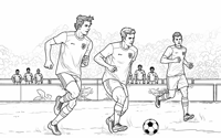 The Image Features A Soccer Field With Several... Coloring Page