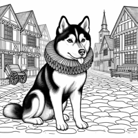 A Husky In Elizabethan England Coloring Page