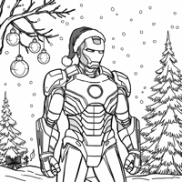 Iron Man With A Christmas Hat Coloring Page