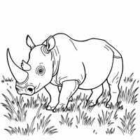 Rhinoceros On The Grass Coloring Page