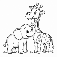 Elephant And Giraffe Are Friends Coloring Page