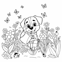 Paw Patrol Marshall In The Garden Watering Plants... Coloring Page