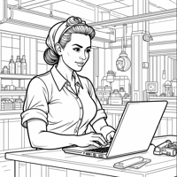 Rosie The Riveter With A Laptop Computer Coloring Page