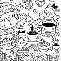 Animals Drinking Coffee Coloring Page