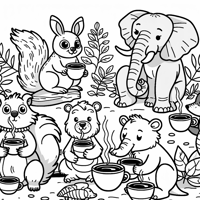 Animals Drinking Coffee Coloring Page