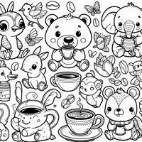Coffee Drinking Animals Coloring Page