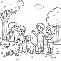 A Lot Of Kids With Their Pets Coloring Page