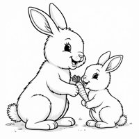 A Picture Of A Rabbit And Its Baby Eating Carrots Coloring Page