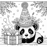 Baby Panda Wearing A Birthday Hat Coloring Page