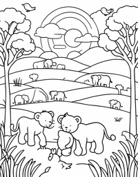 A Cartoon Style Baby Lion In The Savanna... Coloring Page