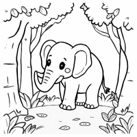ELEPHANT IN THE FOREST Coloring Page