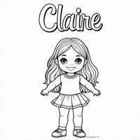 The Words "Claire" On The Top Of Page, A Doll Coloring Page