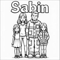 The Words Sabin On The Top Of Page A Family With A... Coloring Page
