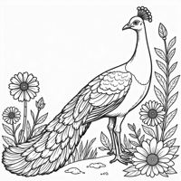 Peacock In The Garden Coloring Page