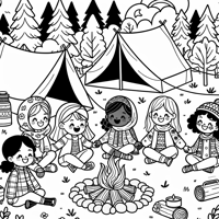 Girls Camping Coloring Page