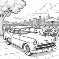 A Stylish Retro Vintage Car With Pastel Colors And... Coloring Page