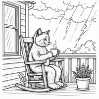 Elder Grumpy Tabby Cat Drinking Coffee On His... Coloring Page