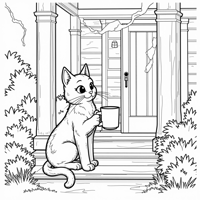 Grumpy Tabby Cat Drinking Coffee On His Front... Coloring Page