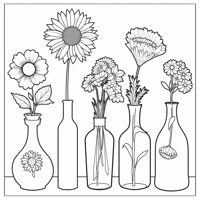 The Image Features A Row Of Six Vases Each... Coloring Page
