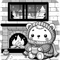 A Kawaii Bear In A Cozy Sweater Sipping Hot Cocoa... Coloring Page