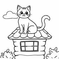 A Cat On The Roof Coloring Page