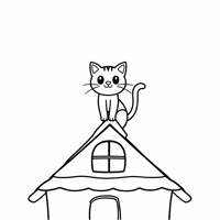 A Cat On The Roof Coloring Page