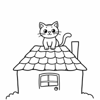 A Cat On The Roof Coloring Page