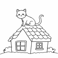 A Cat On The Roof Coloring Page