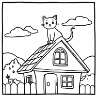 A Cat On The Roof Coloring Page