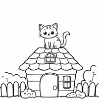 A Cat On The Roof Coloring Page