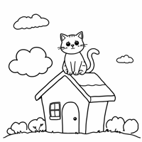 A Cat On The Roof Coloring Page