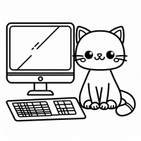 Cat On A Computer Coloring Page