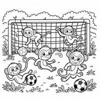 Monkeys Playing Soccer Coloring Page