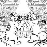 Boxer Dogs Fighting In A Ring With Boxing Gloves... Coloring Page