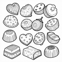 Many Different Cute Chocolates With Bold Lines Coloring Page