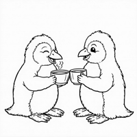 Penguins Having Tea Coloring Page