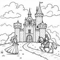 Castle Dragon Princess Tournaments And Knights In... Coloring Page