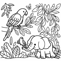 Green Cheek Conures In A Green Forest With A Happy... Coloring Page
