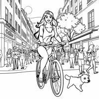 Easy Bold Woman Staying On The Bicycle Kawaii... Coloring Page