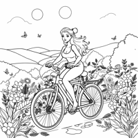 Easy Bold Woman Staying On The Bicycle Kawaii... Coloring Page