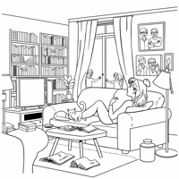 Kawaii Style Easy Bold A Woman Is Sitting On The... Coloring Page