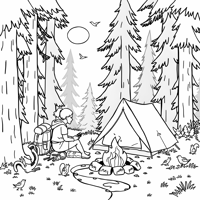 Kawaii Style Easy Bold A Woman Is Camping In The... Coloring Page