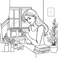 Easy Bold A Woman Doing Her Nails With Nail Polish Coloring Page